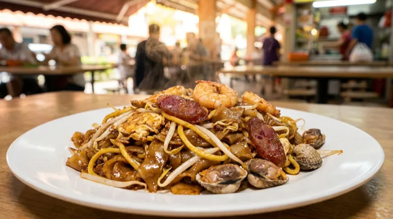 Char kway teow wok-fried flat rice noodles Singapore calorie breakdown